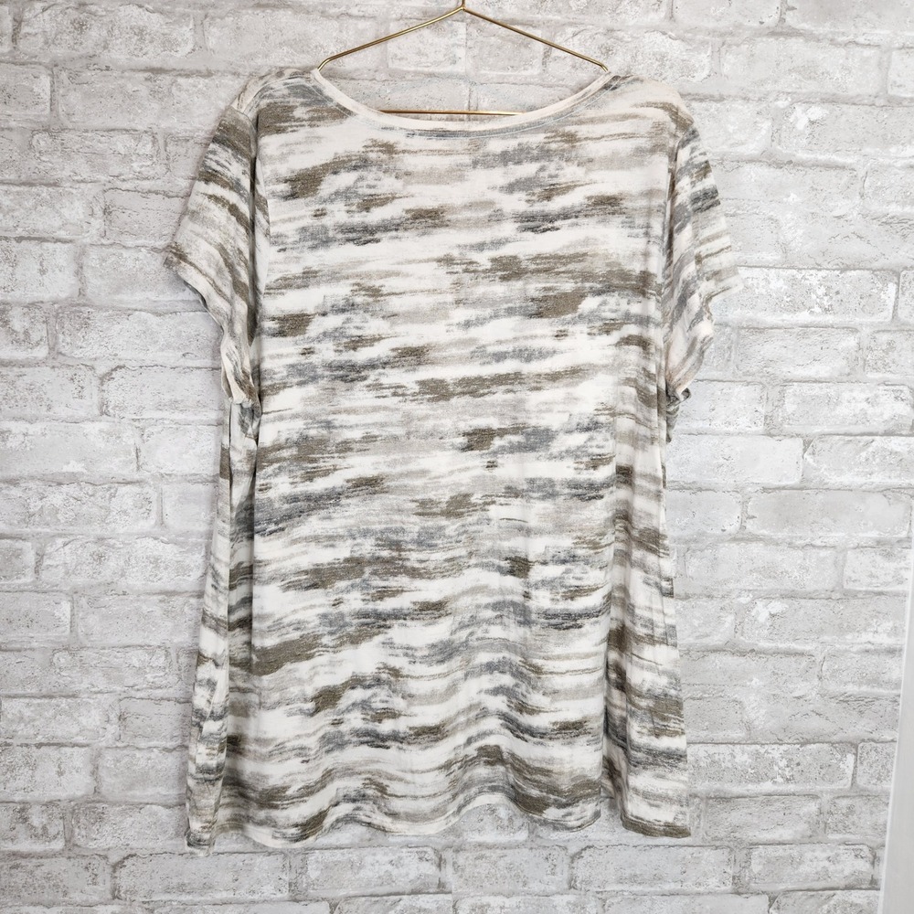 Pure Jill Print Elliptical Tee Grey Tan White Pima Cotton Tunic XL - Picture 3 of 7